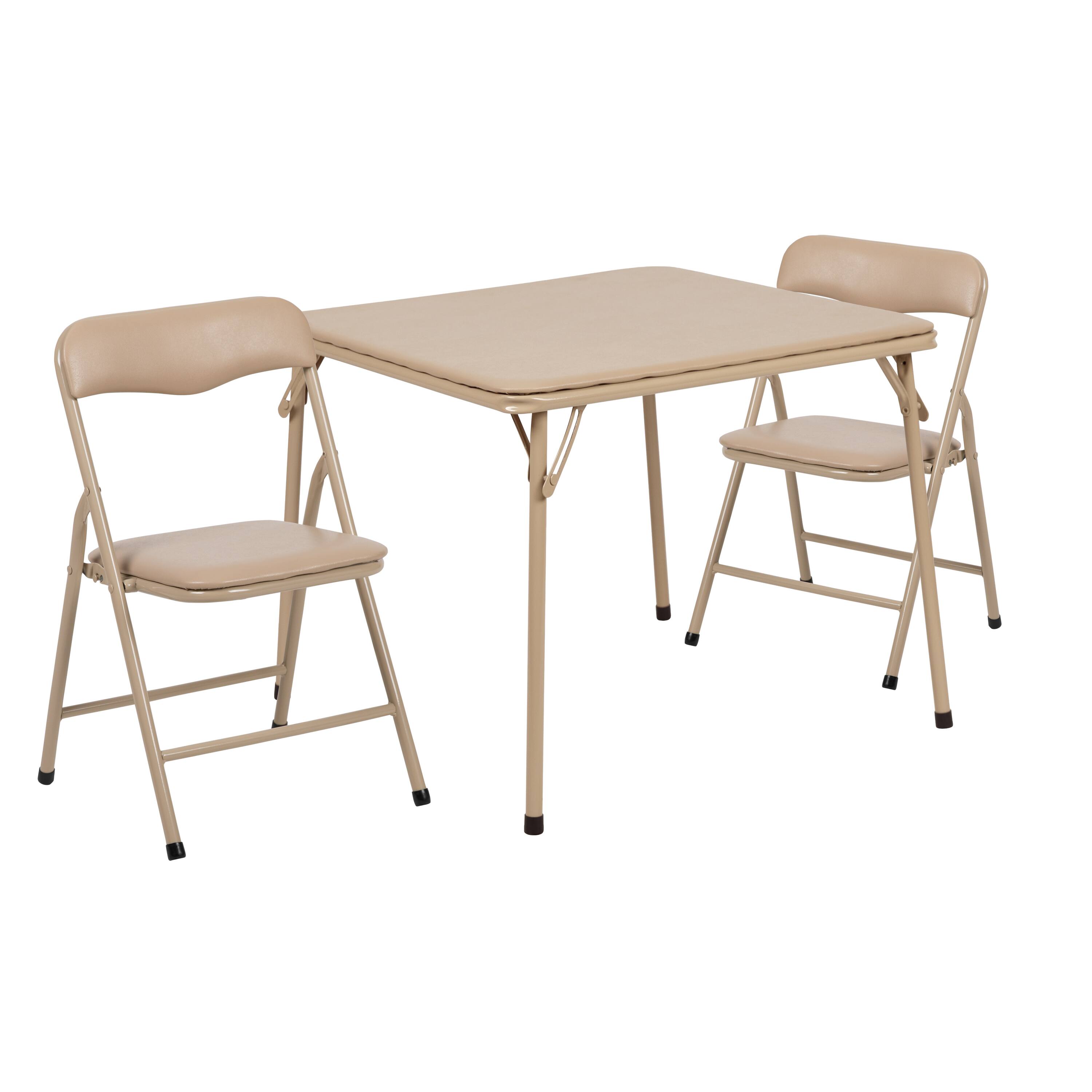 Alt View 1. Emma + Oliver - Kids 3 Piece Folding Table and Chair Set - Kids Activity Table Set - Tan.