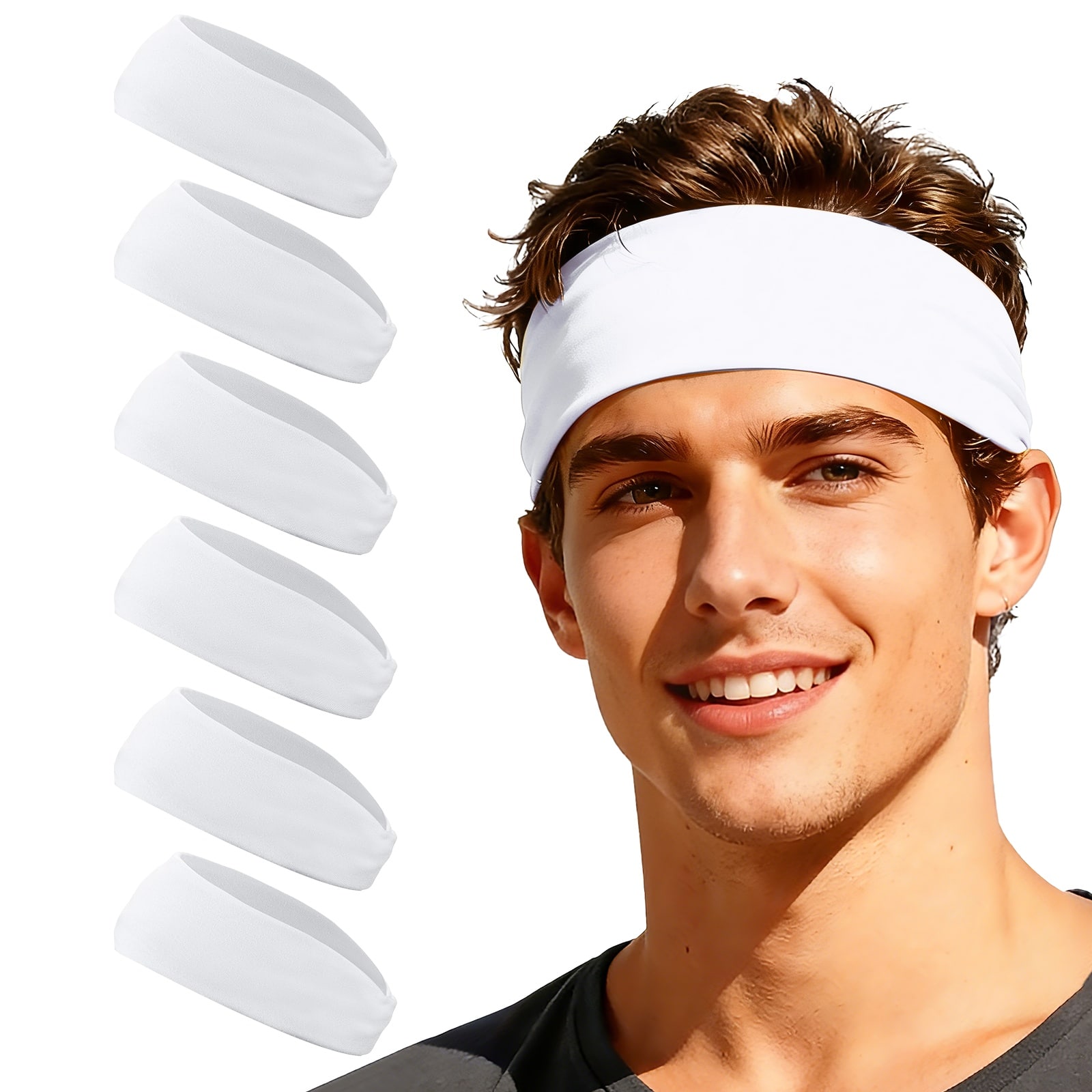 Unique Bargains - Sport Headbands for Men & Women, Stretchy Sweatband Absorbent Headbands, 6pcs - For Yoga/Sports/Running/Fitness/Cycling - White price history on PriceWatchPro