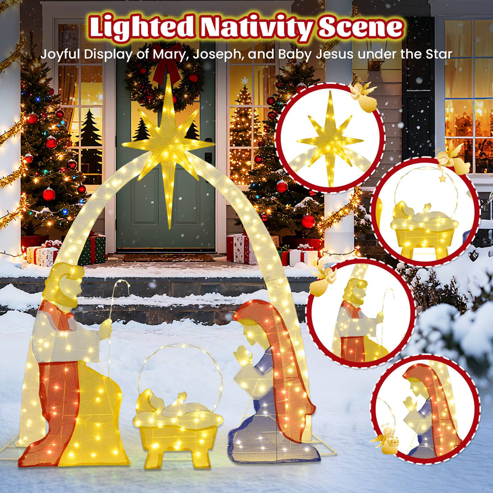 Alt View 9. Costway - Costway 6 Ft Lighted Nativity Scene with 240 Warm White LED Lights for Yard, Porch, Garden - Multicolor.
