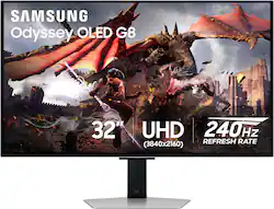 Samsung - 32" Odyssey OLED G8 (G80SD) 4K UHD 240Hz 0.03ms Smart Gaming Monitor with HDR - Silver - Front_Zoom