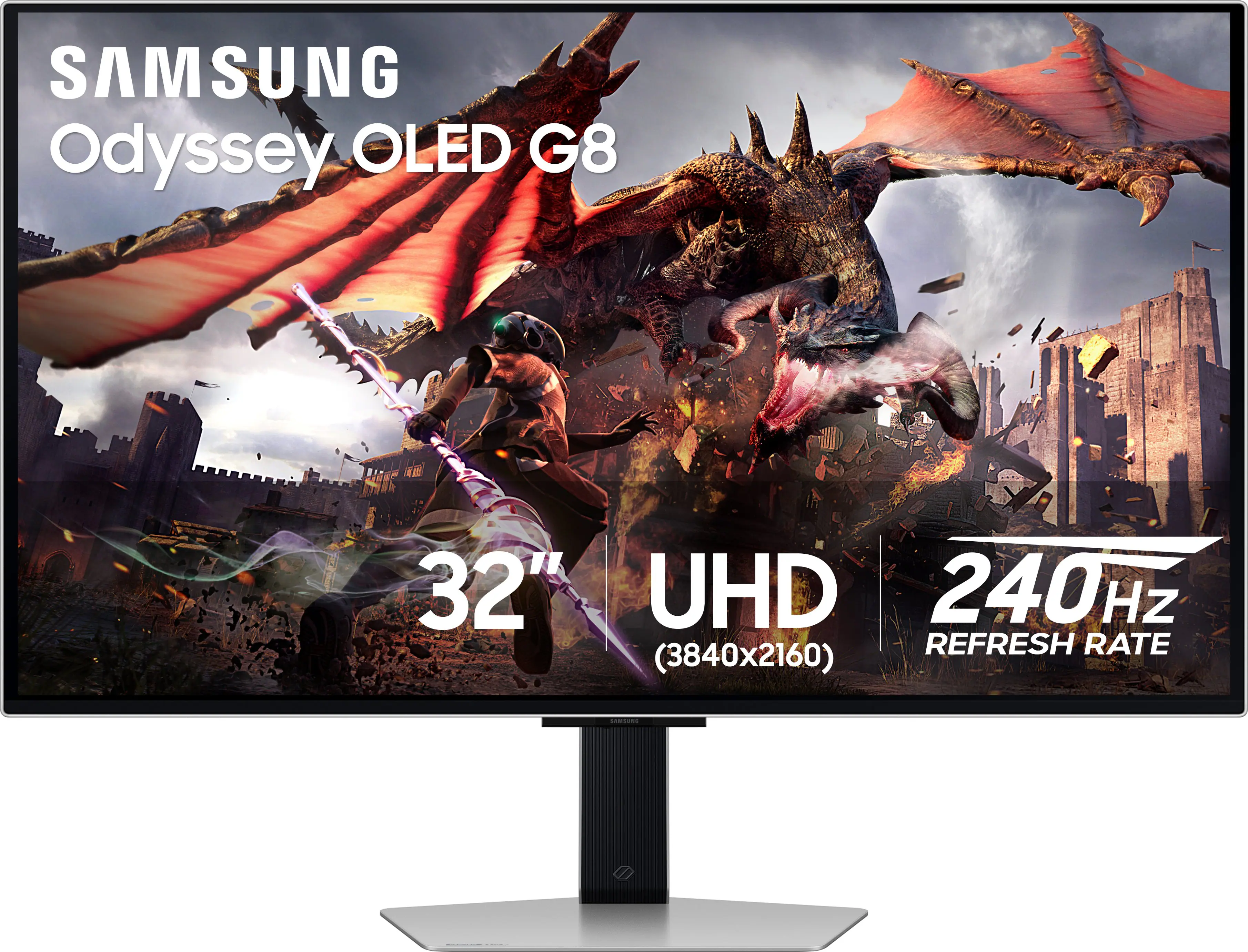 Samsung - 32" Odyssey OLED G8 (G80SD) 4K UHD 240Hz 0.03ms Smart Gaming Monitor with HDR - Silver