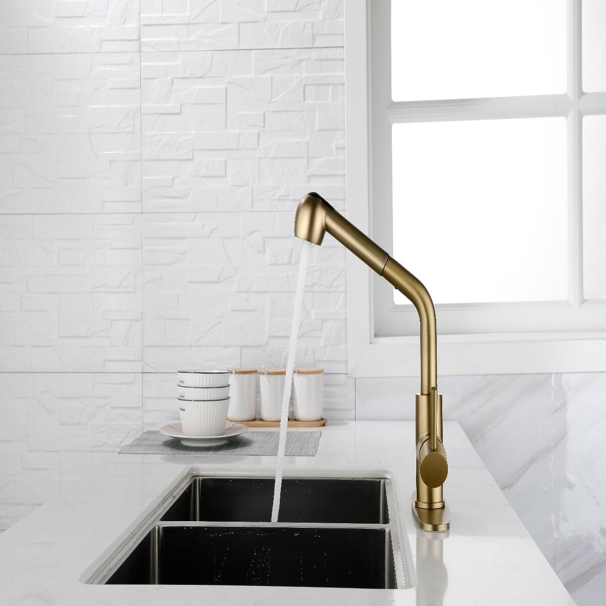 Alt View 7. Ropilly - Ropilly Single Handle Pull Out Kitchen Faucet, Spot Resistant Gold Stainless Steel Sink Faucet with Dual Spray - Gold.