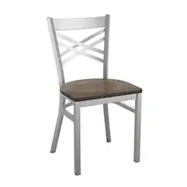 Flash Furniture - HERCULES Series Silver Antique Finish with Clear Coat ''X'' Back Metal Restaurant Chair - Antique Copper Wood Seat - Brown