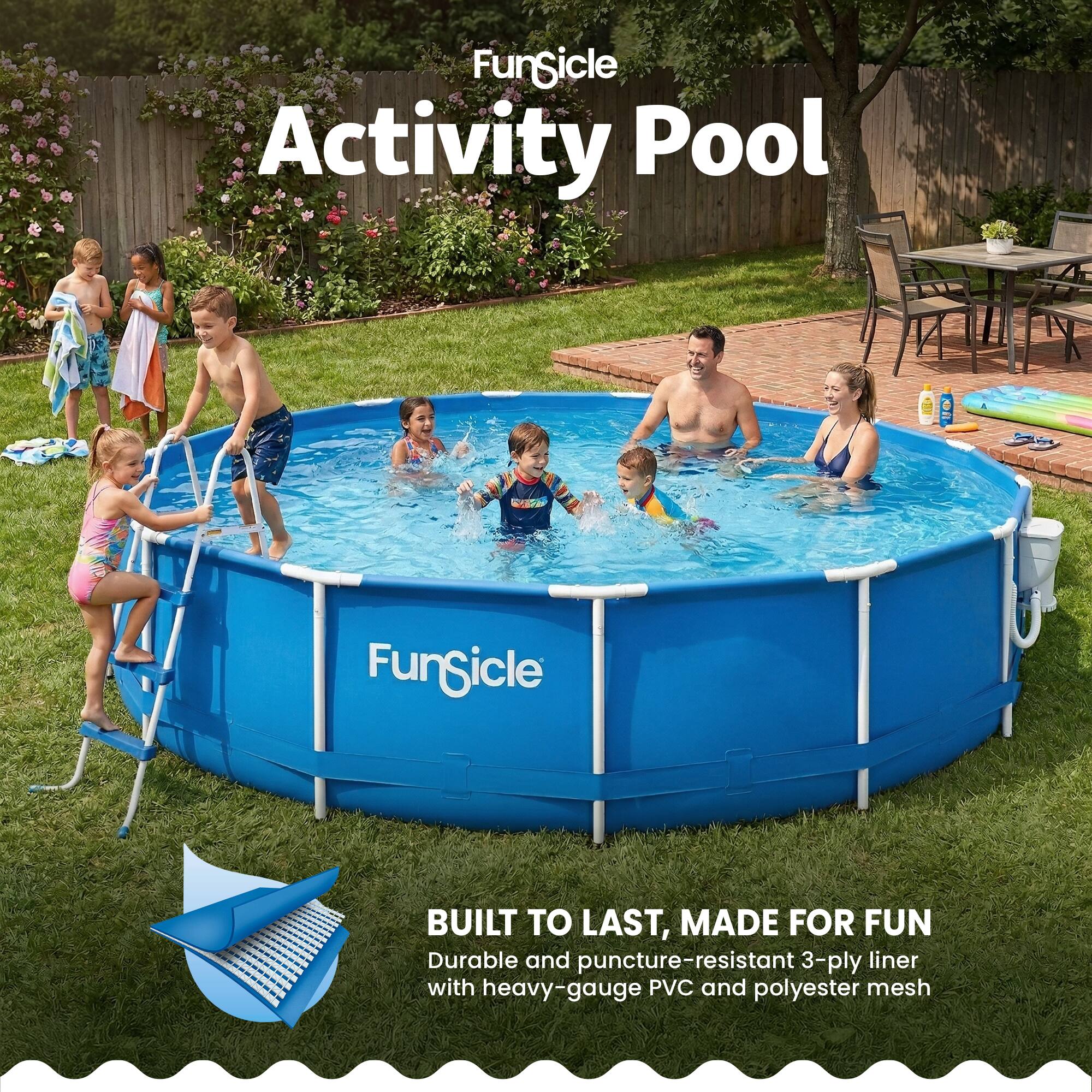 FunSicle Activity Pool

BUILT TO LAST, MADE FOR FUN

Durable and puncture-resistant 3-ply liner with heavy-gauge PVC and polyester mesh