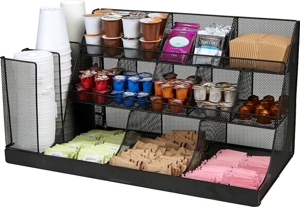 Alt View 13. Mind Reader - Cup and Condiment Station, Countertop Org, Coffee Bar, Kitchen, Metal Mesh, 23.75"L x 11.5"W x 12.5"H - Black.