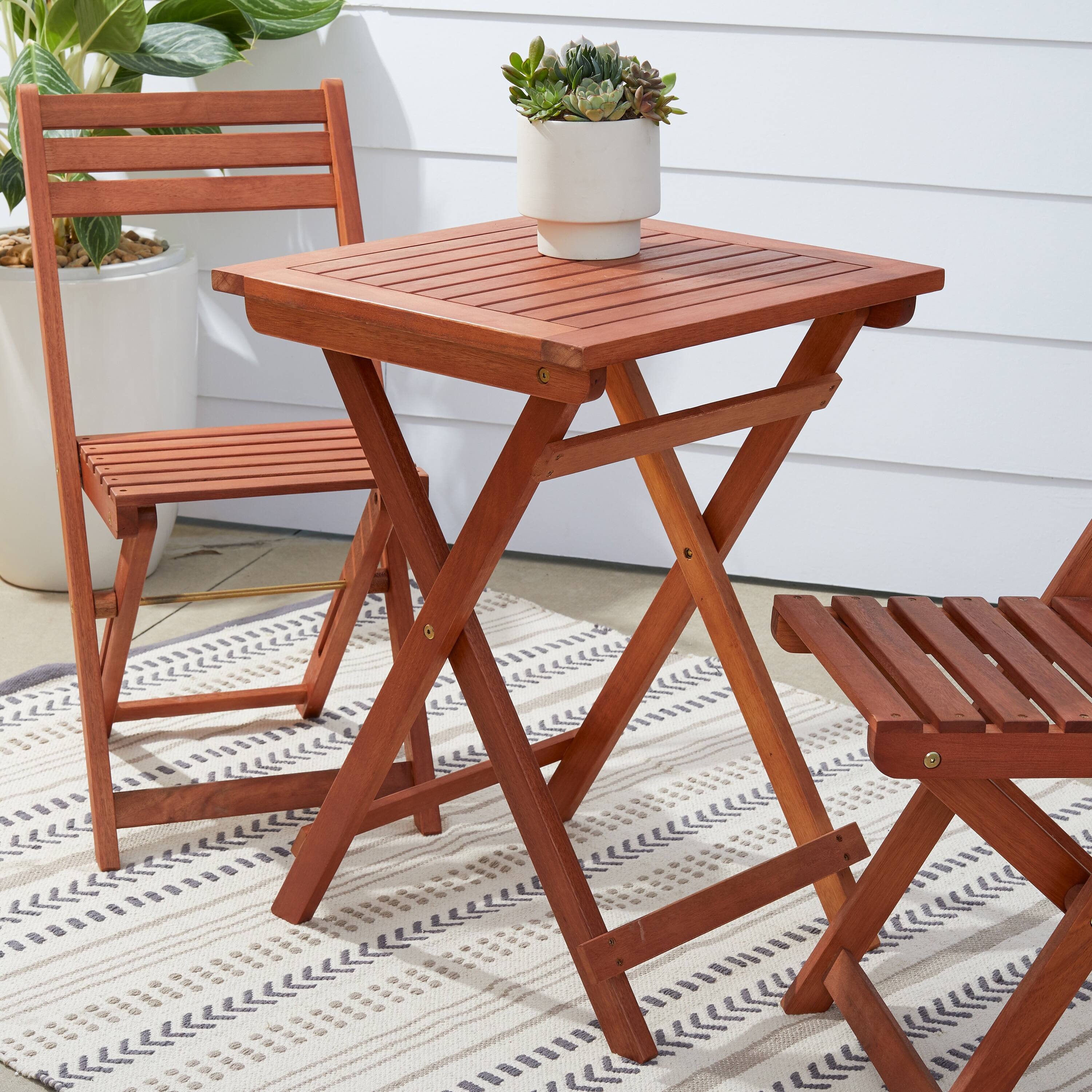 Back. APRILSOUL - Foldable Eucalyptus Hardwood Bistro Set Reddish Brown Oil Finish No Assembly - Natural Wood.