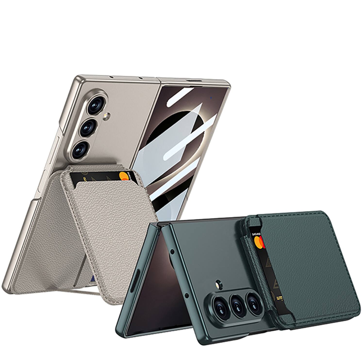 Alt View 2. Dteck - Magnetic Case for Samsung Galaxy Z Fold8 Ultra with Card Holder Kickstand Built-in Tempered Glass Matte Shockproof Cover - Darkgreen.