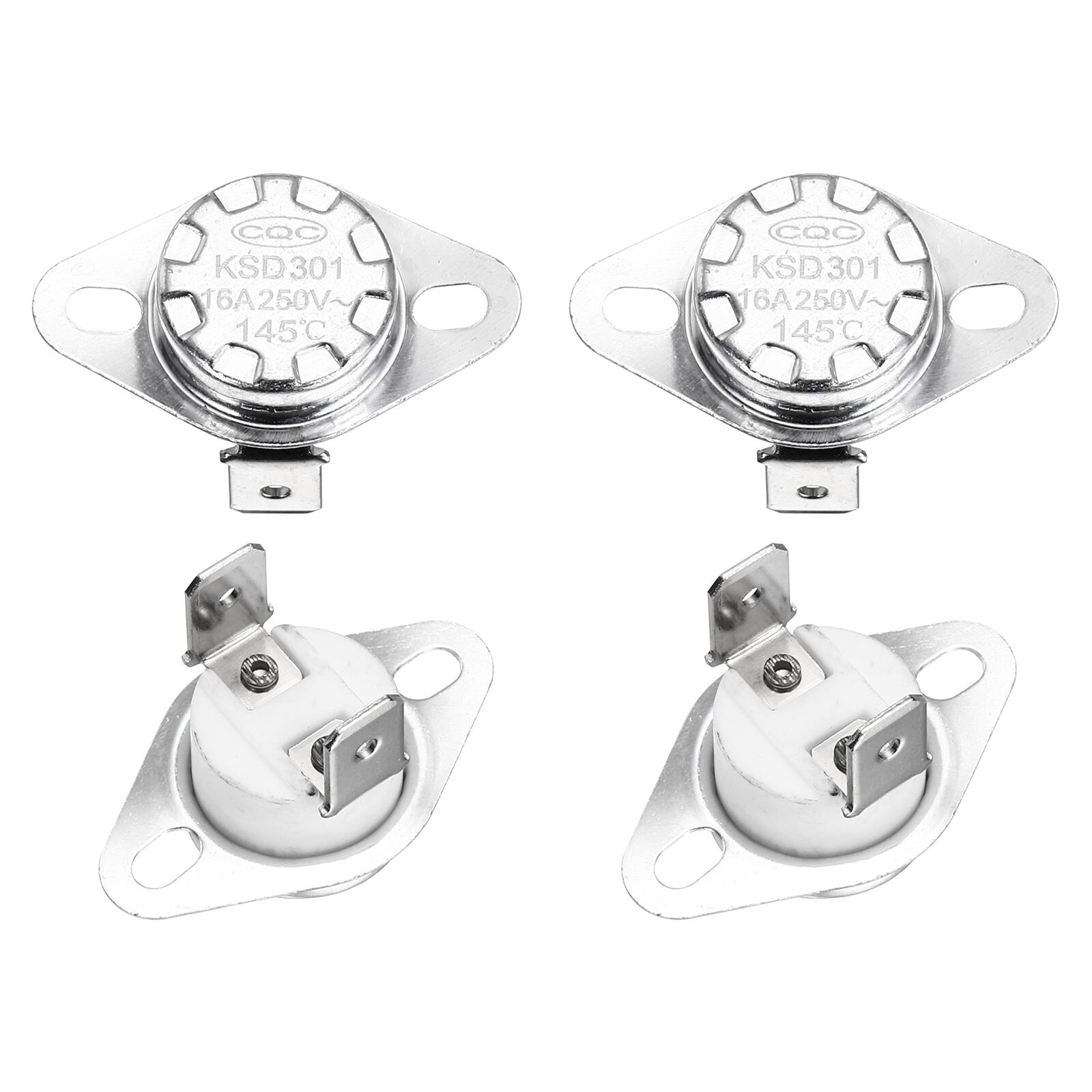 Unique Bargains - KSD301 Thermostat 145°C/293°F 16A Normally Closed N.C Temperature Switch for Microwaves/Oven 4pcs Ceramic - Silver