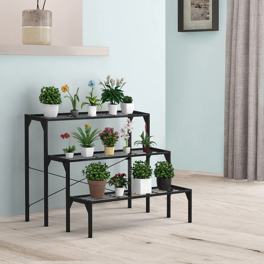 Retail Flower Rack Stand Costway 3 Tier Shelf Flower Plant Display Stand Rack Large Modern Metal ...