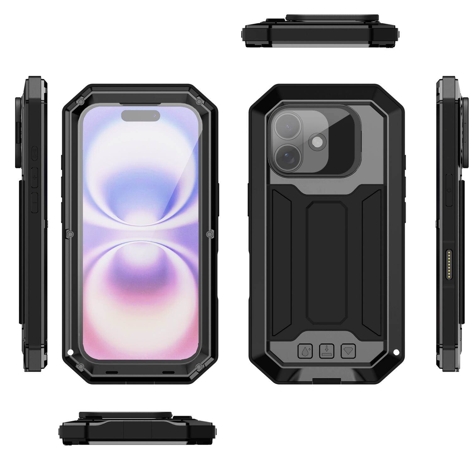 Alt View 4. Dteck - Rugged Case for Apple iPhone 17 Flip Camera Kickstand Built-in Screen Protector Military Grade Protection Cover - Silver.