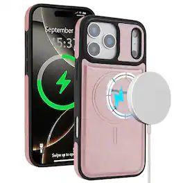 Dteck - Case for Apple iPhone 17 Pro Max Matte Magnetic PU Leather Cover,Shockproof TPU Inner Non-Slip Hybrid Cover - Rosegold