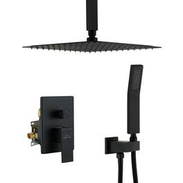 Boyel Living - 1-Spray Patterns with 2.5 GPM 12 in. Ceiling Mount Dual Shower Heads with Pressure Balance Valve - Matte Black