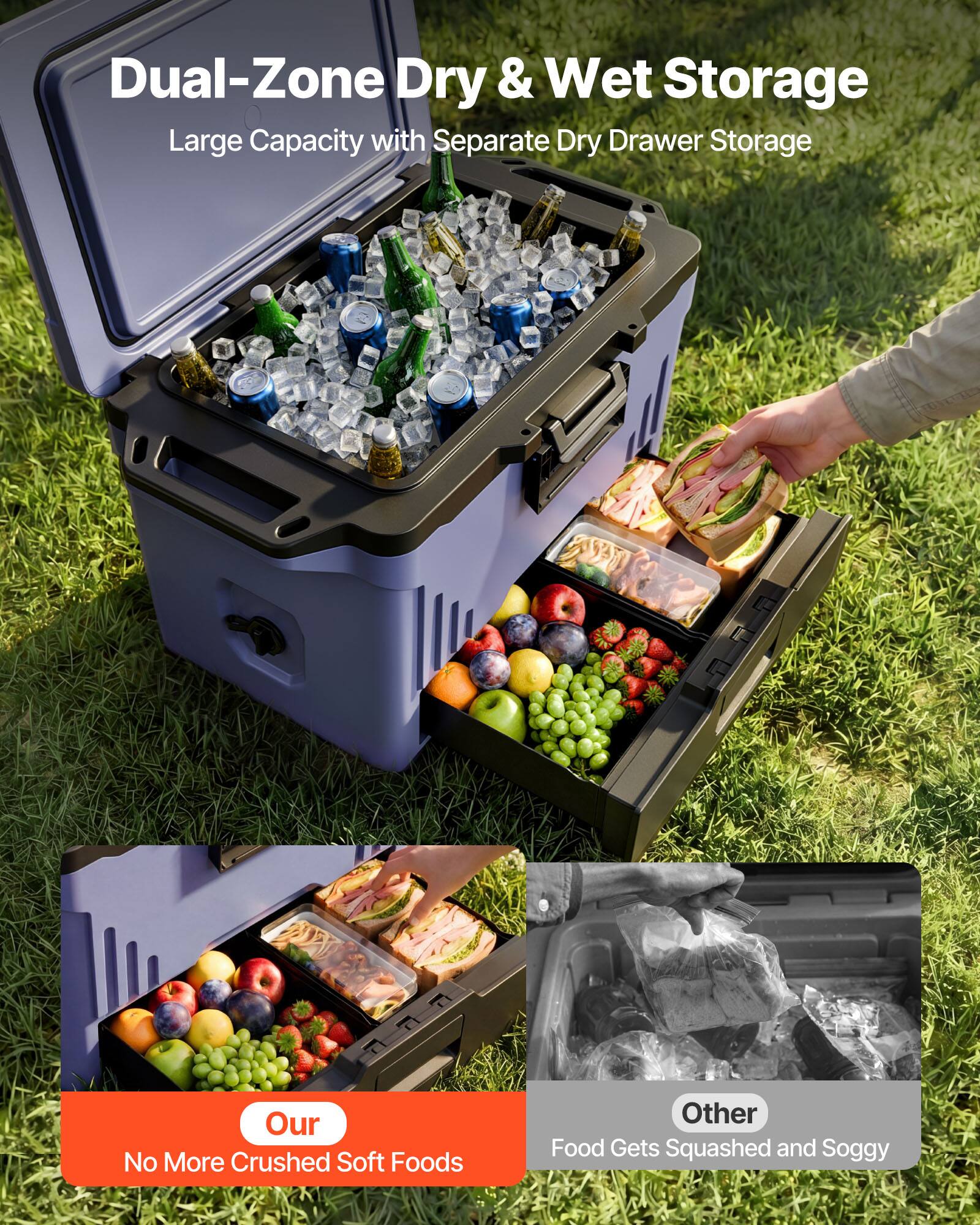 VEVOR Hard Cooler, 50QT Portable Cooler, Leak Resistant Coolbox