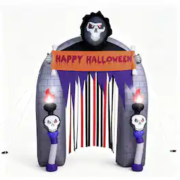 Costway - 8.5 FT Halloween Haunted Reaper Archway with Built-in LED Lights for Yard Garden - Multicolor