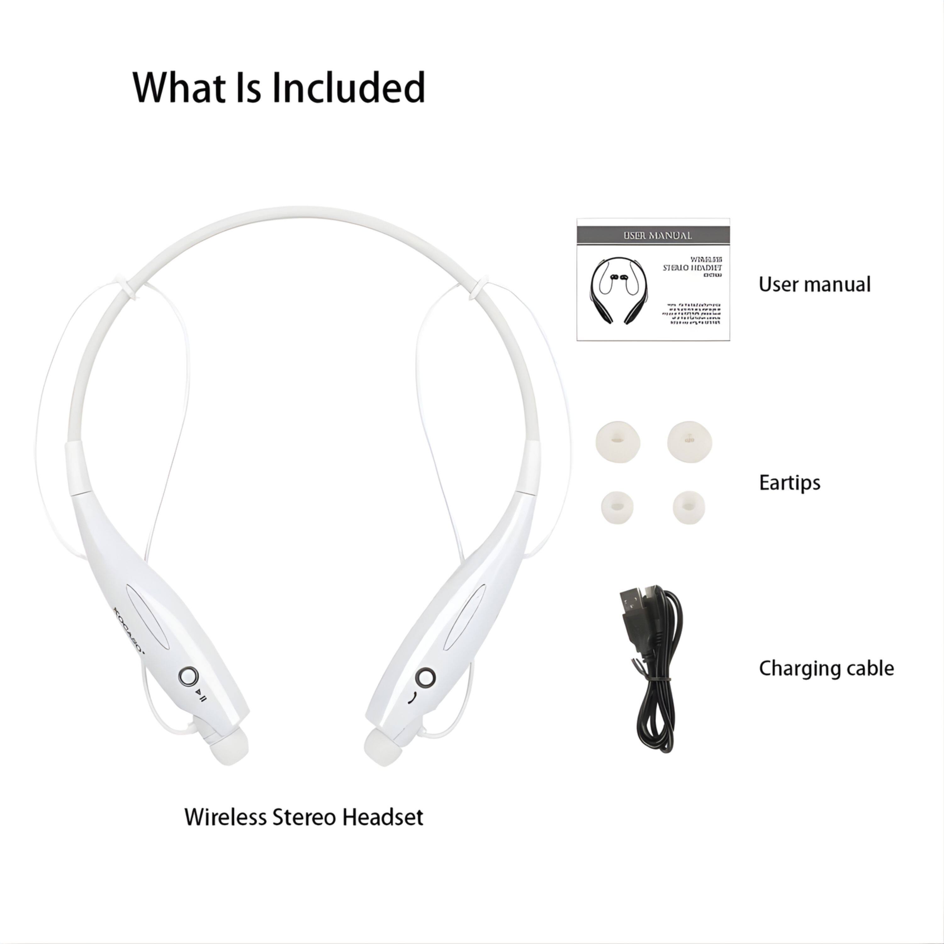 What Is Included

- User manual
- Eartips
- Charging cable
- Wireless Stereo Headset