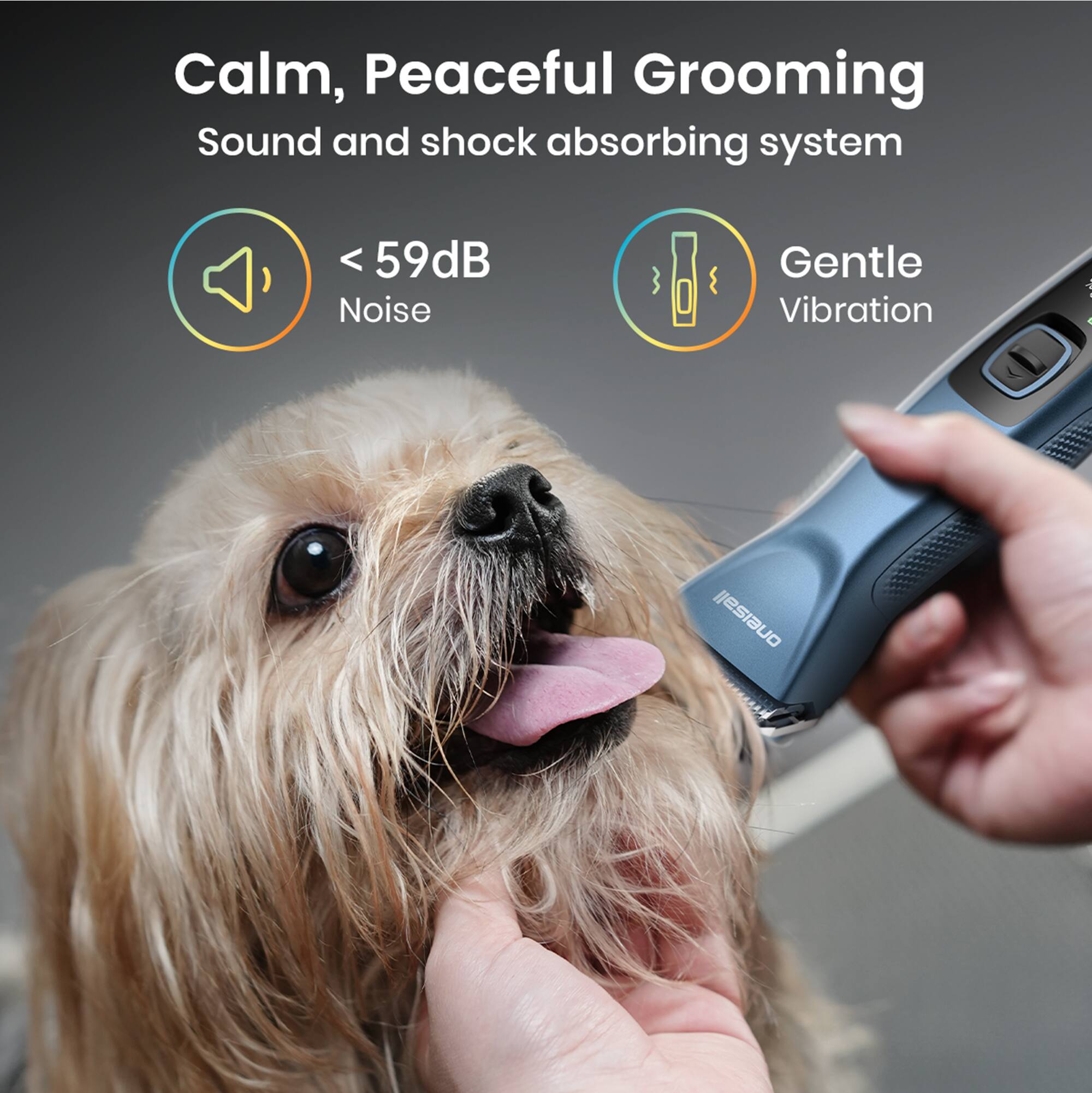 Calm, Peaceful Grooming  
Sound and shock absorbing system  
< 59dB Noise  
Gentle Vibration