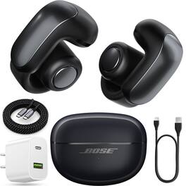 Bundle - Bose - Ultra Open Earbuds Bluetooth Open-Ear Clip-On Headphones Power - Black