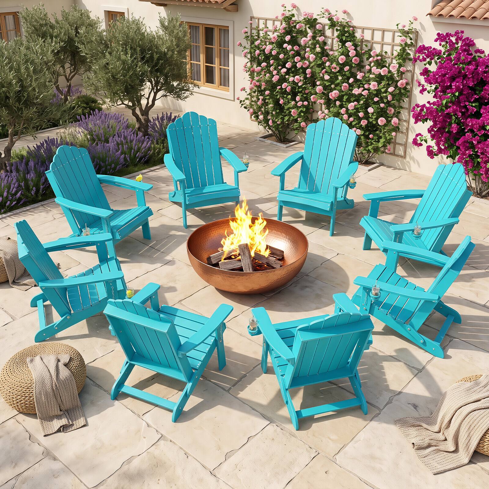 Alt View 8. Gymax - Gymax 2PCS Patio Folding Adirondack Chair Weather Resistant Cup Holder Yard Turquoise - Turquoise.