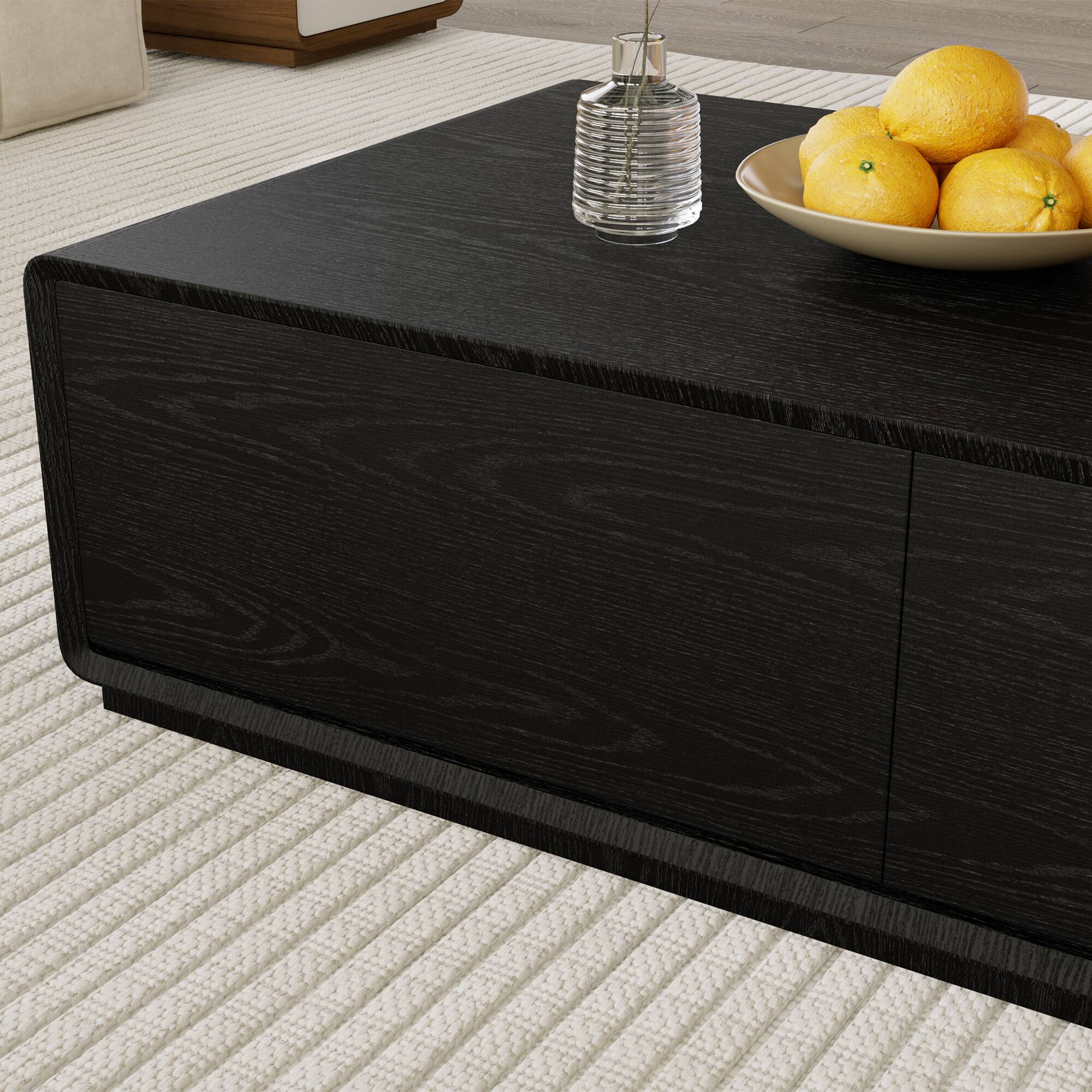 Alt View 1. POVISON - 51" Fully-Assembled Rectangular Wood Coffee Table with Storage, Mid-Century Coffee Table with 4 Drawers, Black - Black.