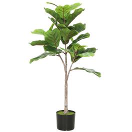 Homcom - 43" Artificial Fiddle Leaf Fig Tree with 28 PEVA Leaves and Pot, Fake Plant with Flocked Soil - Green