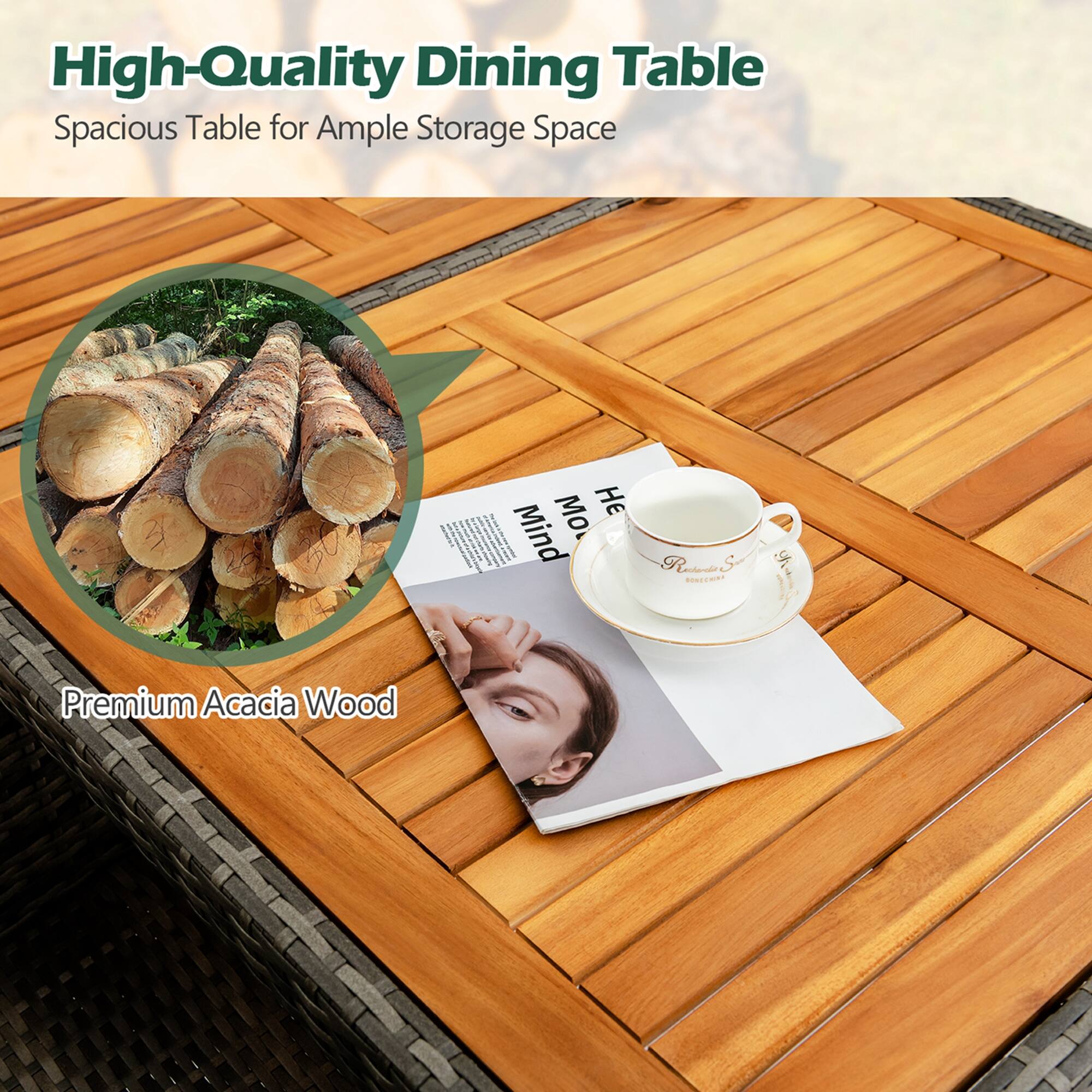 High-Quality Dining Table: Spacious Table for Ample Storage Space Made from Premium Acacia Wood.