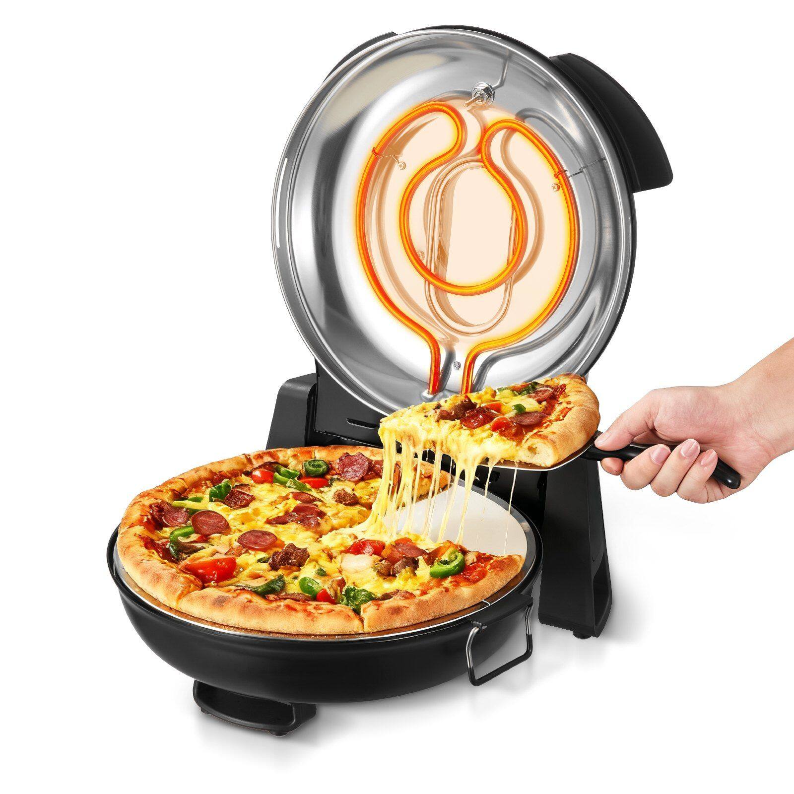 Angle. Forest'nSky - 12 Inch Electric Pizza Oven with Cordierite Stone & Viewing Window, 1200W, 788°F, 5 Cooking Modes in Black - Black.
