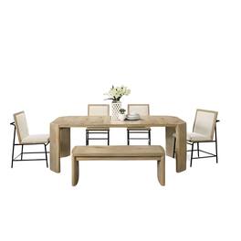 Manhattan Lane - 7pc Extendable Dining Table Set, 6 Beige Chairs, Solid Wood Oak Brown - Oak, Brown, Beige, Black