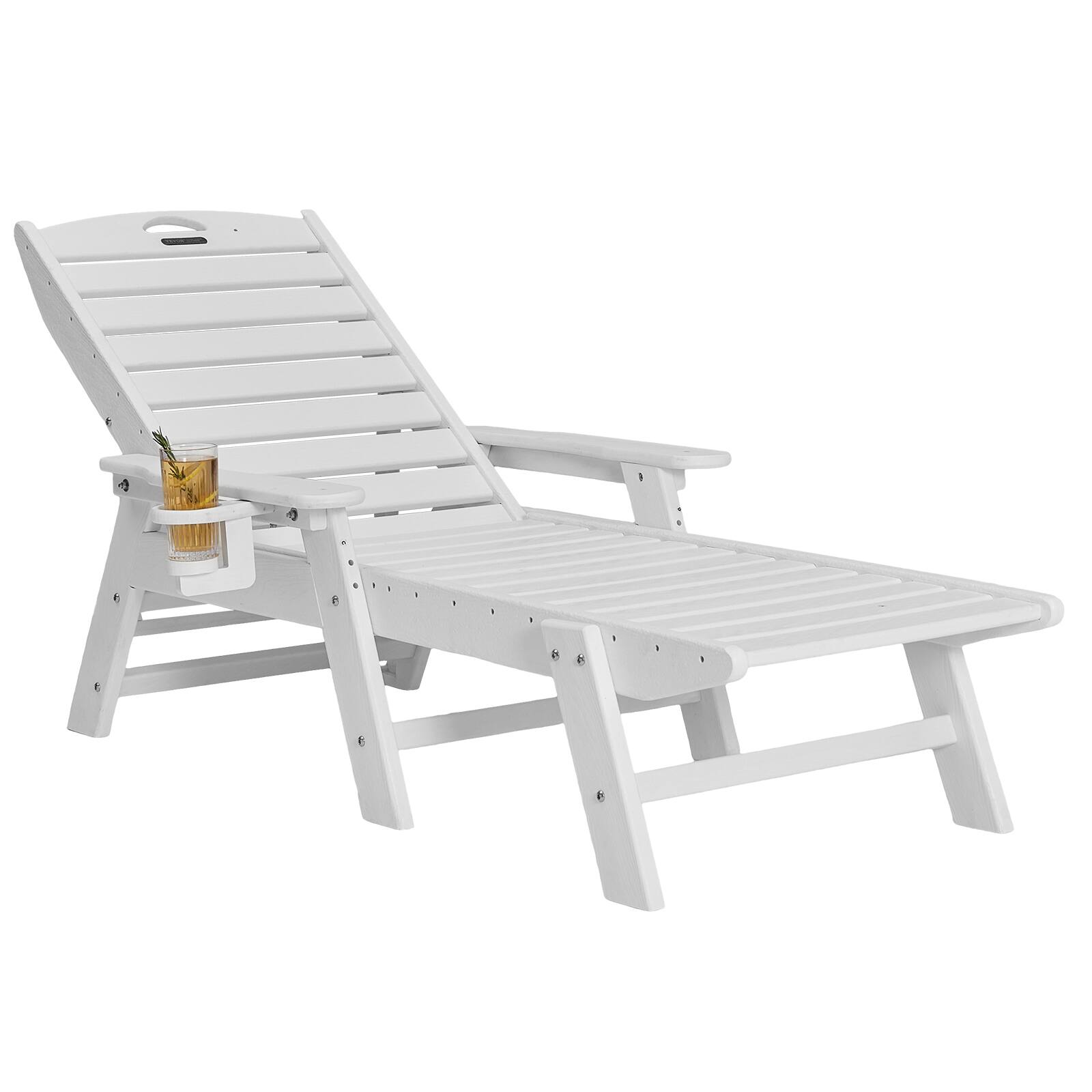 VEVOR - Chaise Lounge Chair, 400 lbs Weight Capacity, 6 Positions Adjustable Patio Lounge Chair, Outdoor HDPE Lounge Chair - White