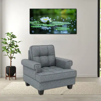 Front. Hivvago - Tufted Linen Upholstered Mid-Century Accent Chair for Living Room - Gray.