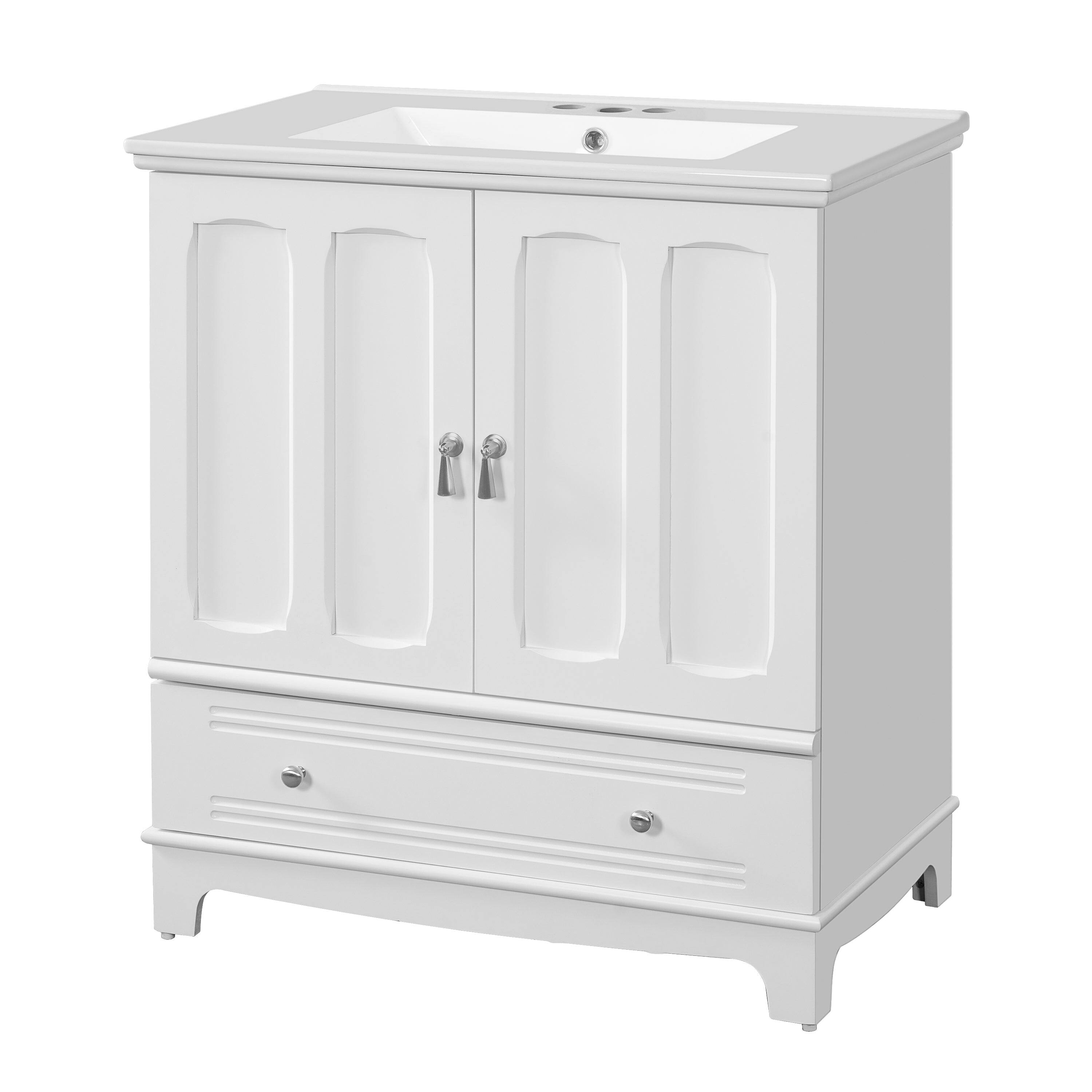 Alt View 10. Boyel Living - 30 Inch Bathroom Vanity with Ceramic Sink and Adjustable Shelf White - White.