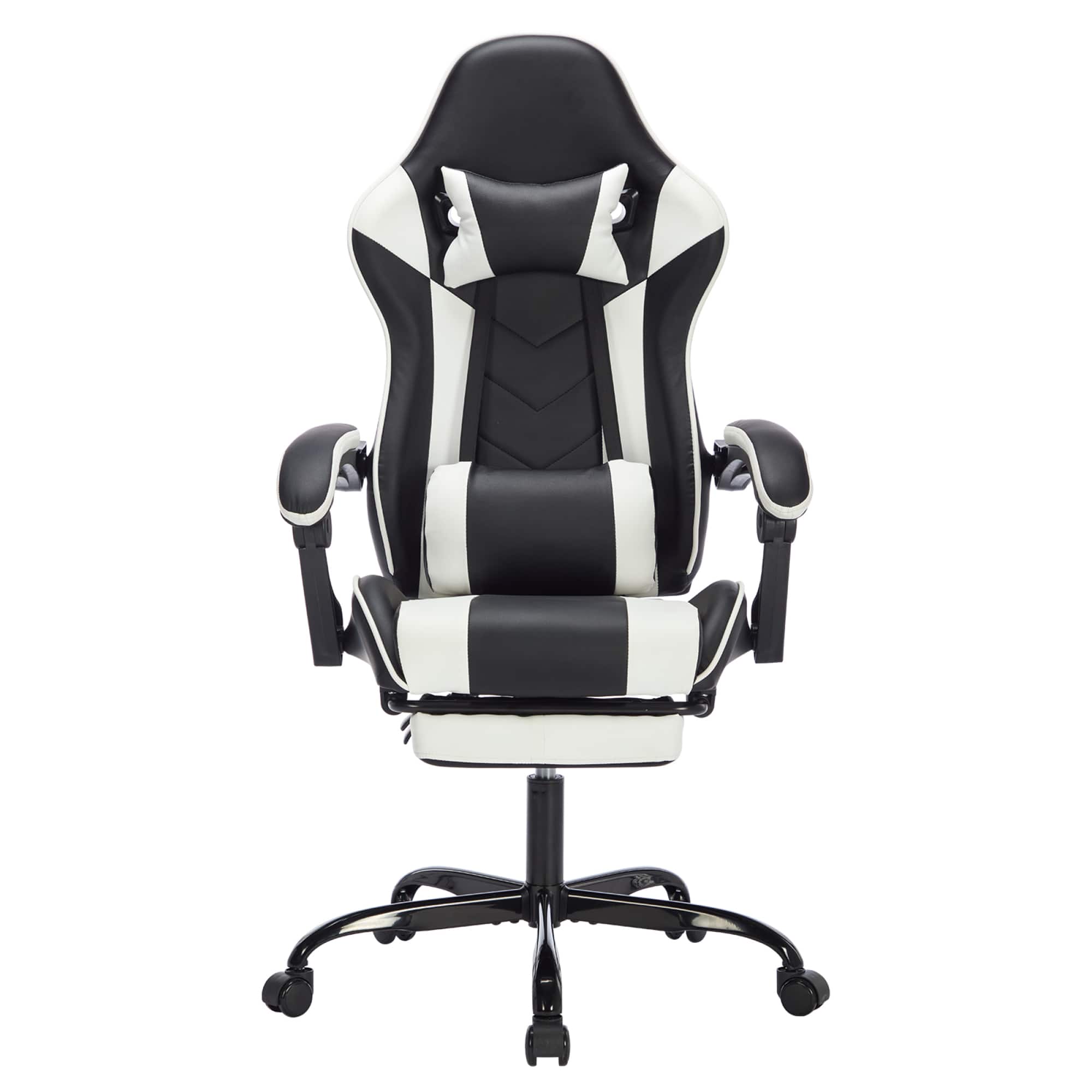 GOODSILO - Ergonomic Gaming Chair with Adjustable Footrest and Lumbar Support for Enhanced Comfort During Extended Use - Black White