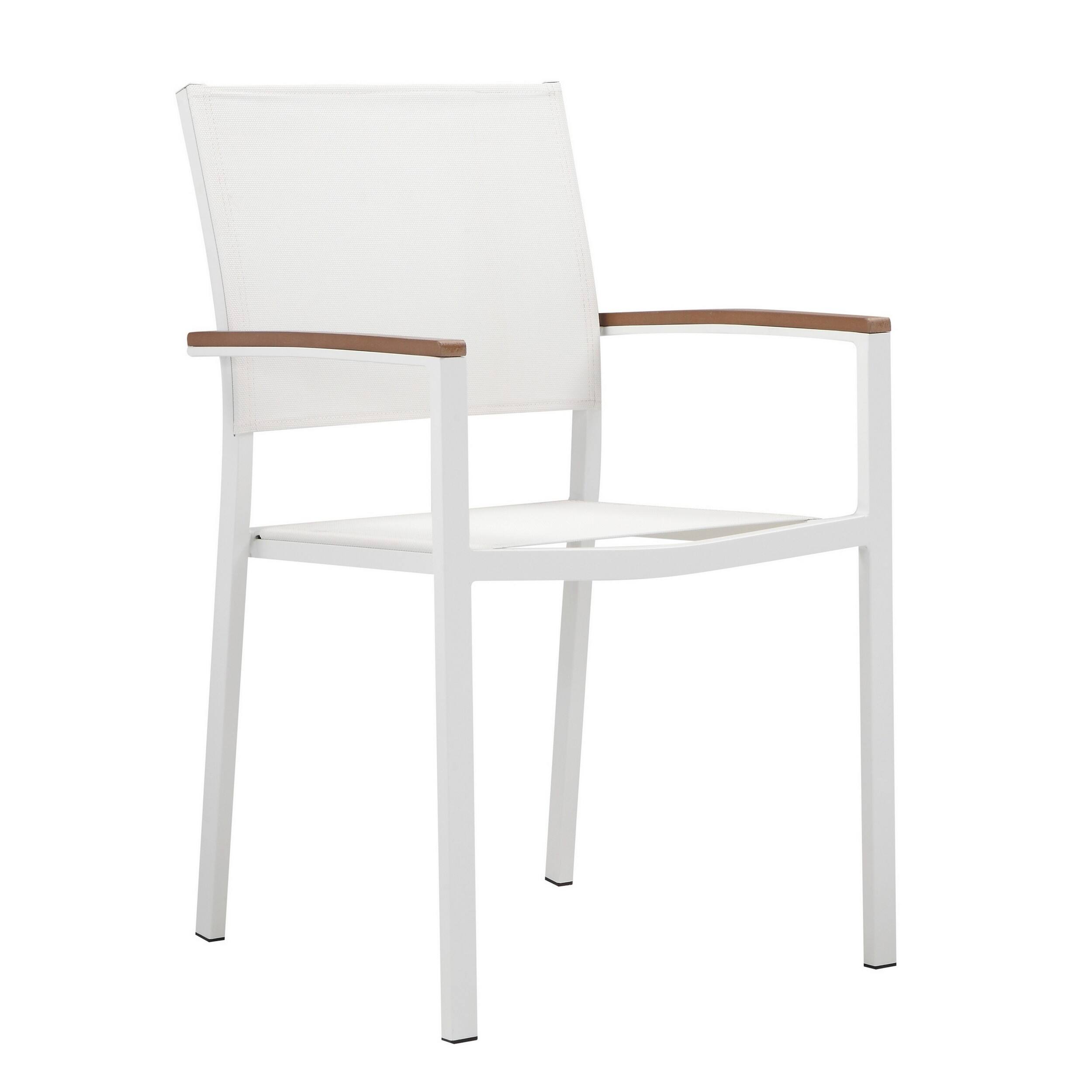 Front. Manhattan Lane - Fifi 21 Inch Set of 6 Dining Chairs,  Armrests,  Textilene Fabric - White, Brown.