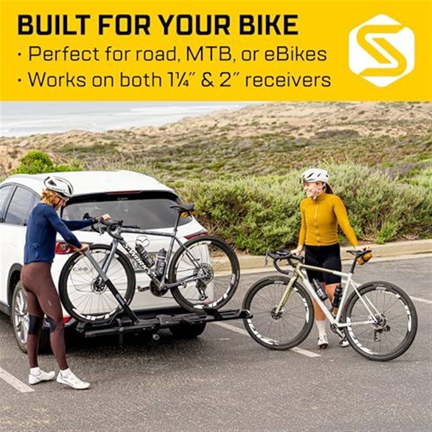 BUILT FOR YOUR BIKE  
- Perfect for road, MTB, or eBikes  
- Works on both 1¼" & 2" receivers