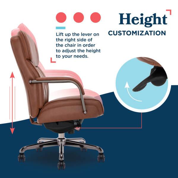 Height: Lift up the lever on the right side of the chair in order to adjust the height to your needs.