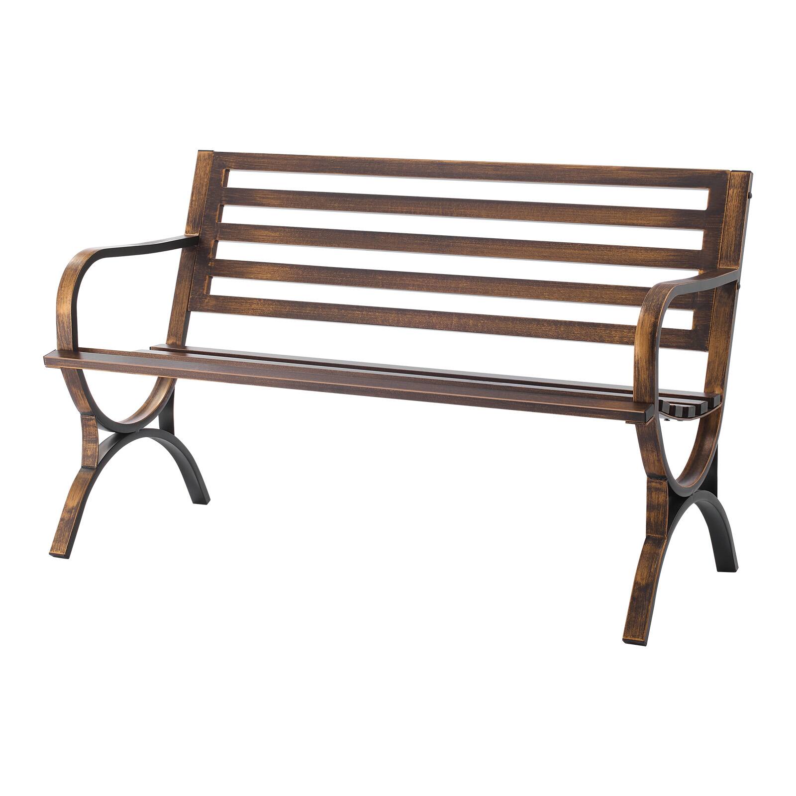 Alt View 5. VEVOR - Outdoor Bench, 50 inch, Carbon Steel Metal Frame with Slatted Pattern Backrest and Round Edge Armrests - Bronze.