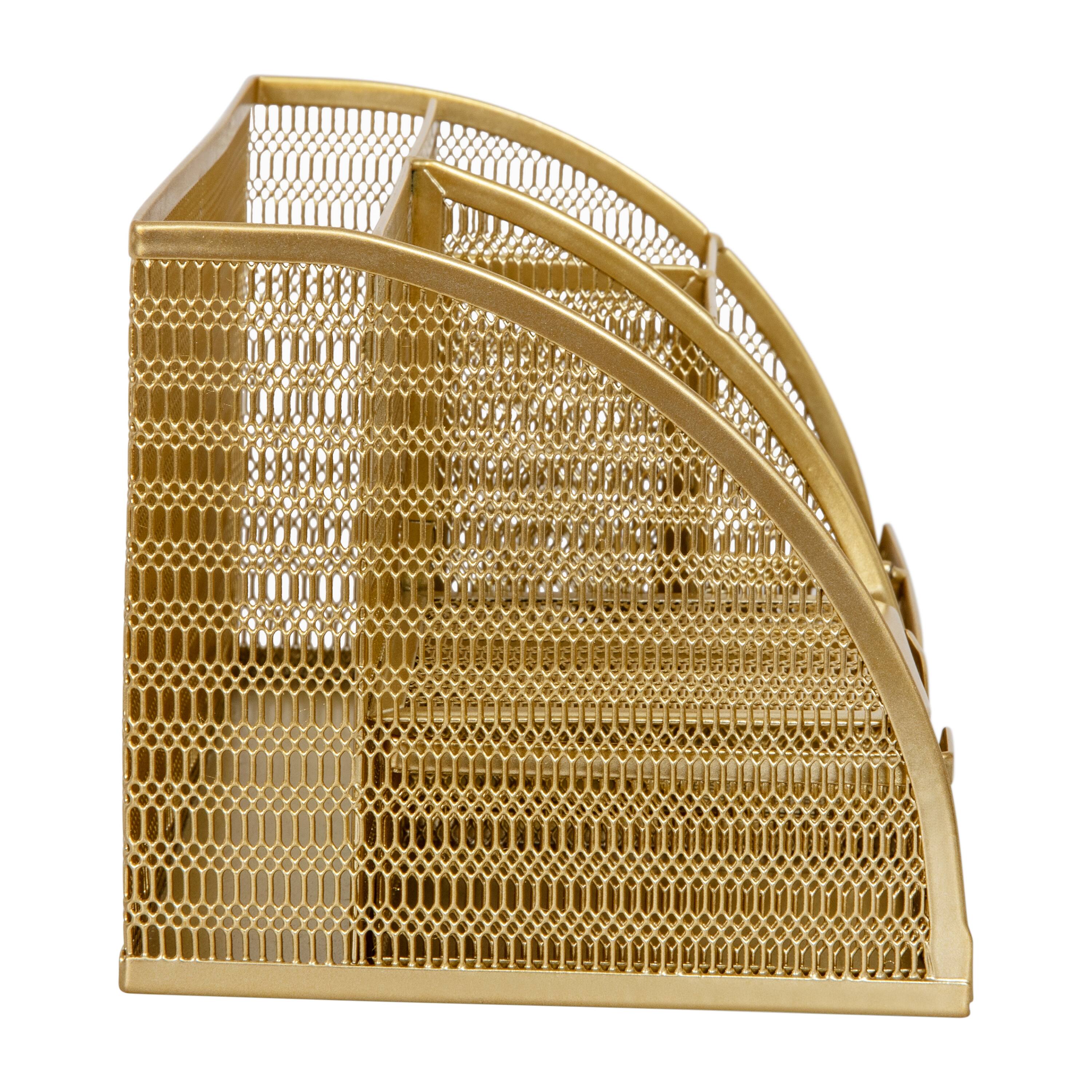 Alt View 18. Martha Stewart - Ryder Premium Mesh Metal Small Desktop Organizer With Drawer - Gold.