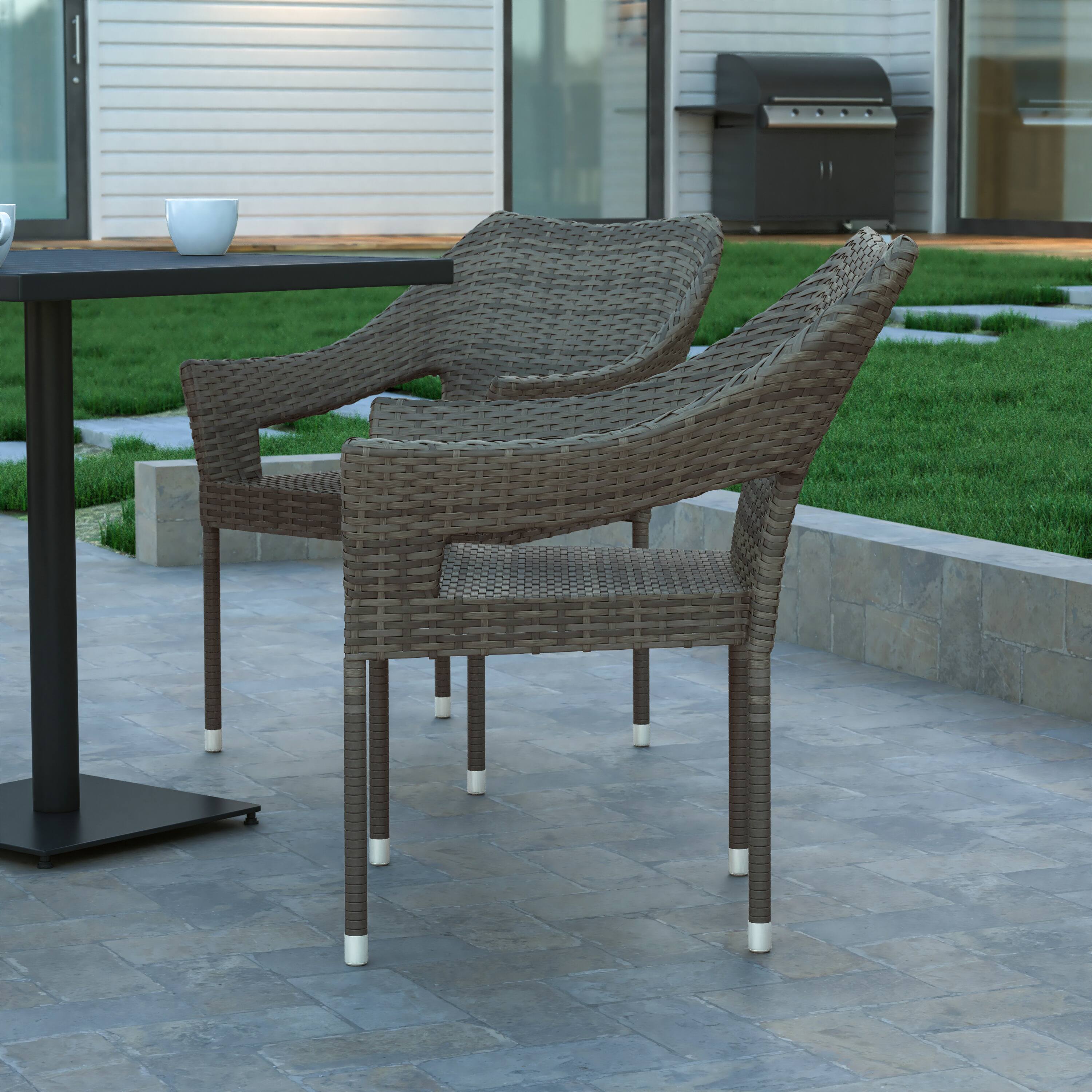 Alt View 4. Emma + Oliver - Embry All-Weather Indoor/Outdoor Stacking Patio Dining Chair with Steel Frame and Weather Resistant PE Rattan - Gray.