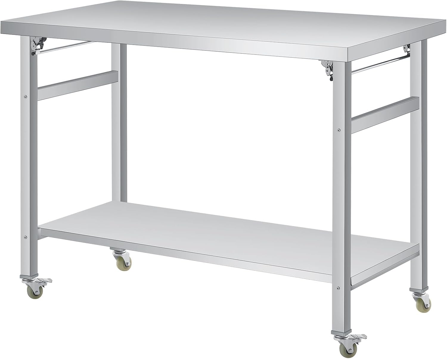Angle. GARVEE - 48"*24"Stainless Steel Folding Table with Wheels, Commercial Prep Worktable with Adjustable Undershelf and Feet - 4824W.
