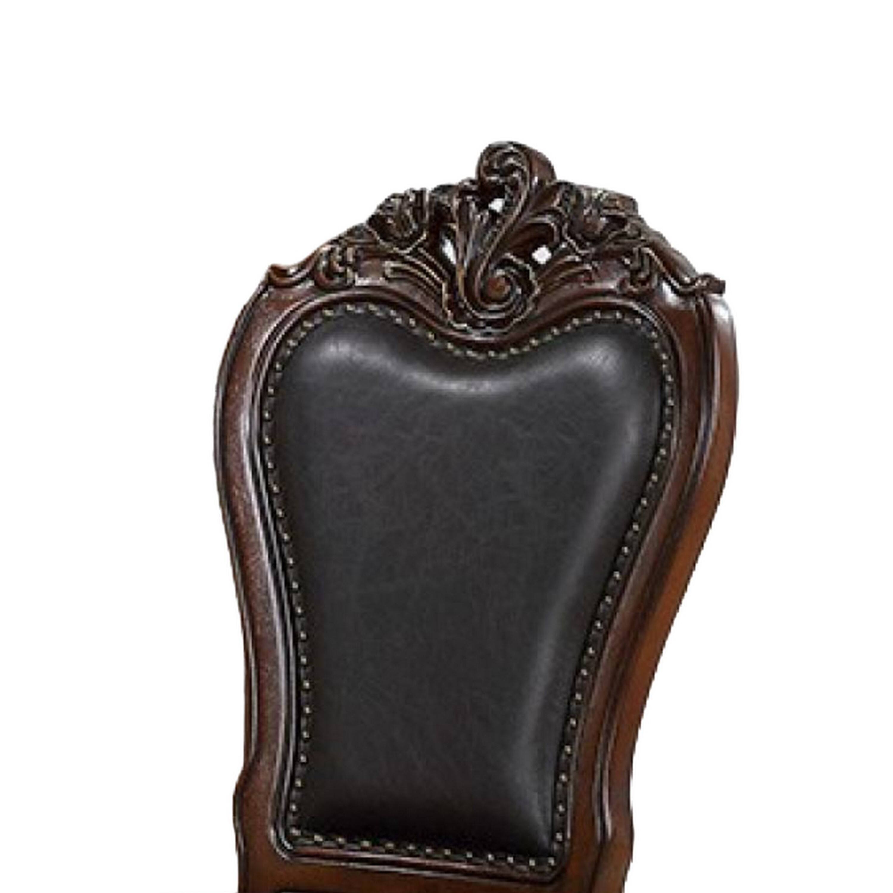 Alt View 2. Manhattan Lane - Zenie Dining Side Chair Set of 2, Cabriole Legs, Faux Leather, Cherry Brown - Cherry Brown, Black.