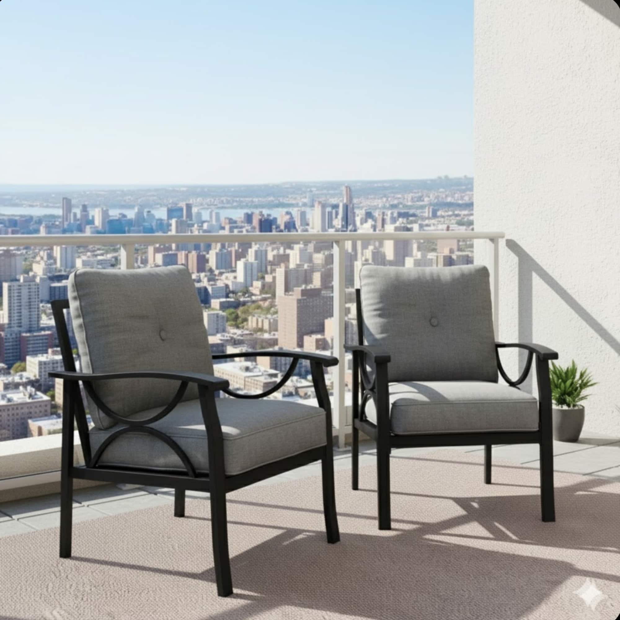 Anysun - Modern Clean Minimalistic Design Metal Armchair with High-Density Foam Cushions, Set of 2 - Black