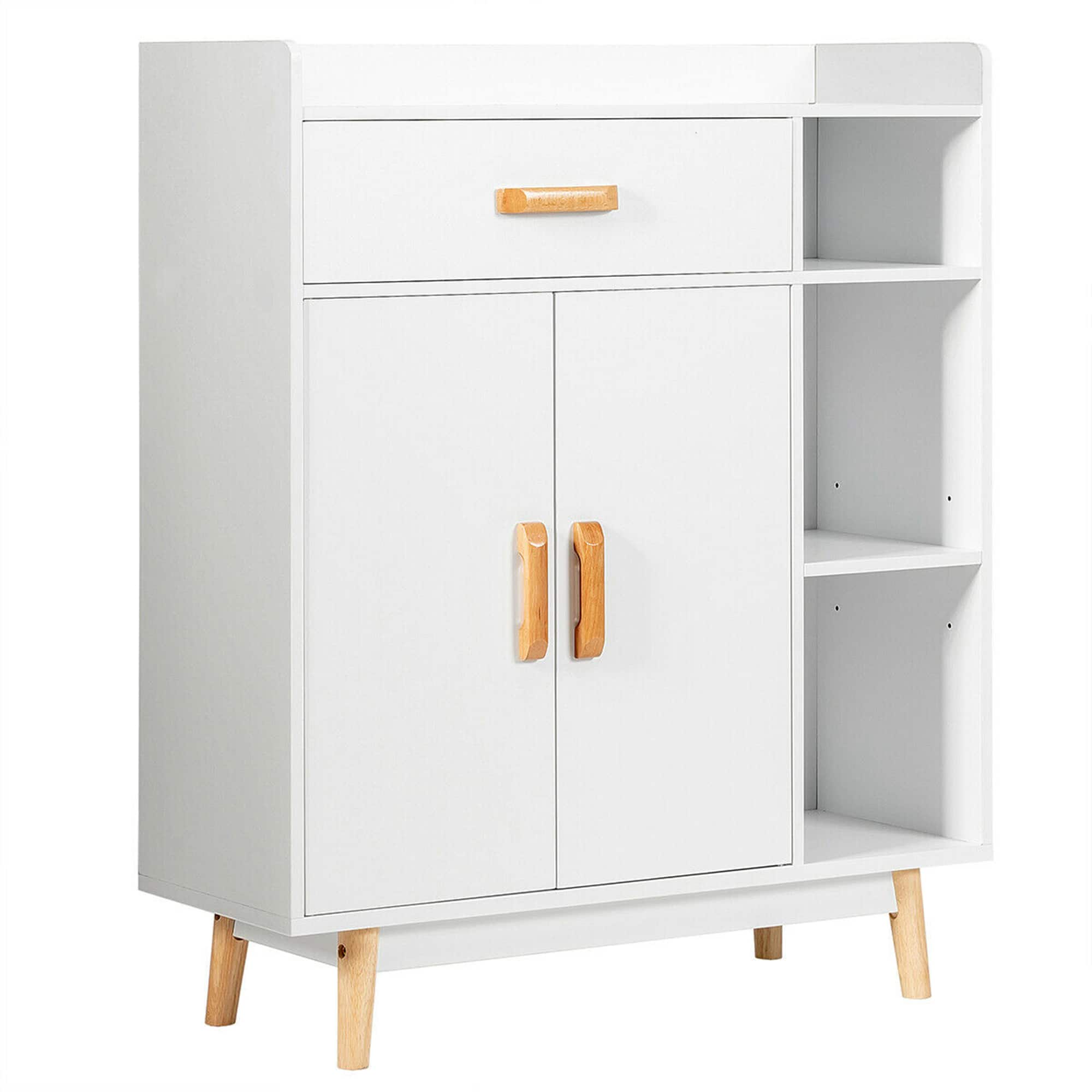 Gymax - Floor Storage Cabinet Free Standing Cupboard Chest w/1 Drawer 2 Doors 3 Shelves - White