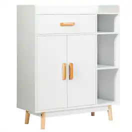 Gymax - Floor Storage Cabinet Free Standing Cupboard Chest w/1 Drawer 2 Doors 3 Shelves - White