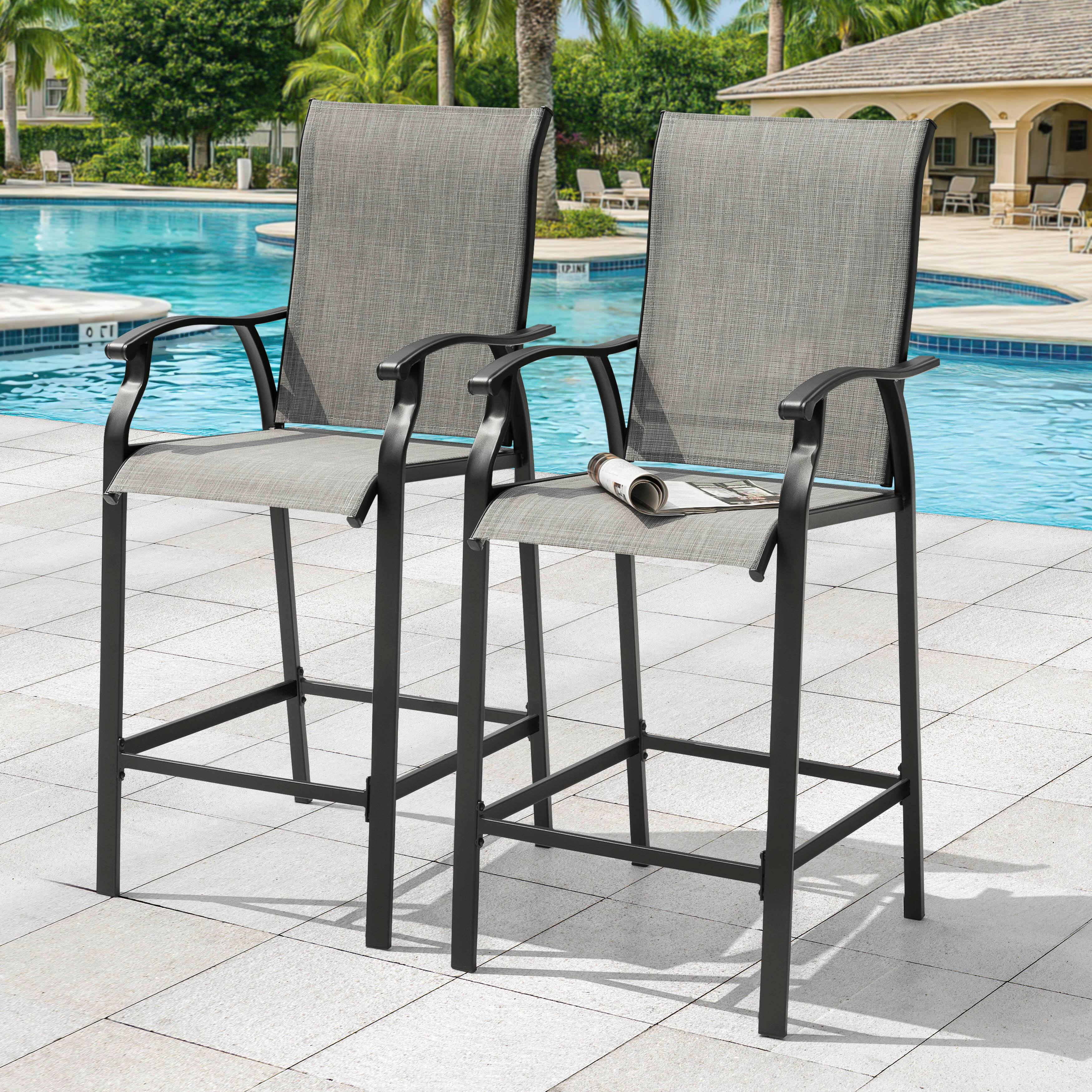 Left. Nuu Garden - Outdoor 2-Piece Textilene Bar Stools with High Backrest, Gray - Gray.