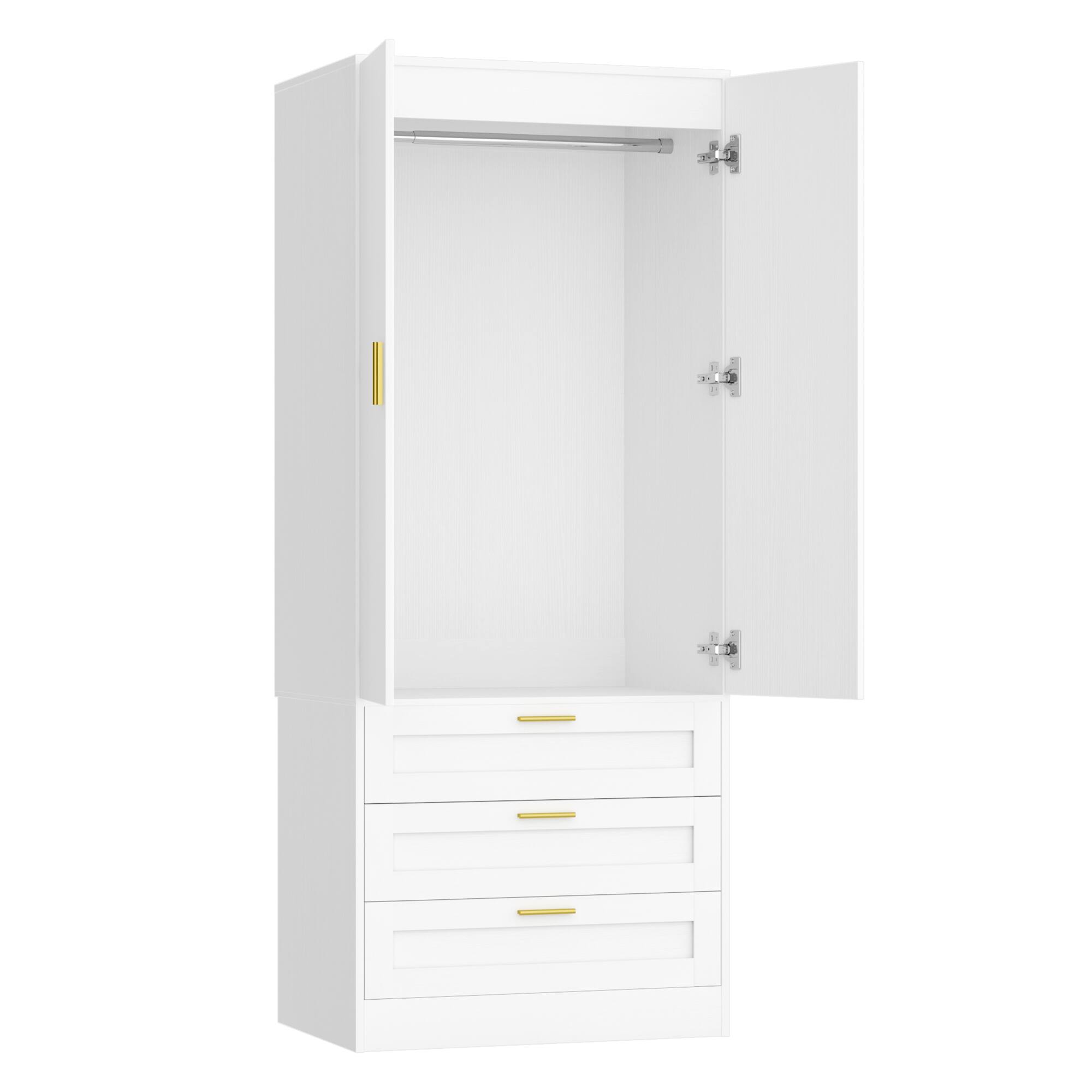 Alt View 2. Aheaplus - 2-Pack 71" Tall Armoire Wardrobes: 3 Drawers, Doors, Hanging Rod, 20" Deep Storage, Soft-Close Hinges ,Ships 2 Packages - White.