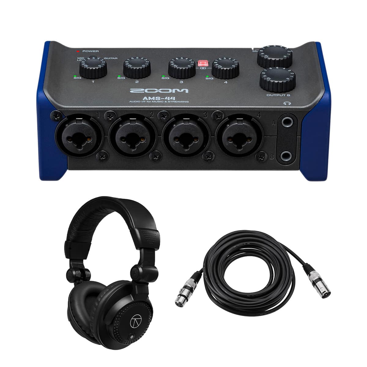 Zoom - AMS-44 4x4 USB Audio Interface, Bundle with TAPH100 Monitor Headphones and 25' Value Series XLR Cable