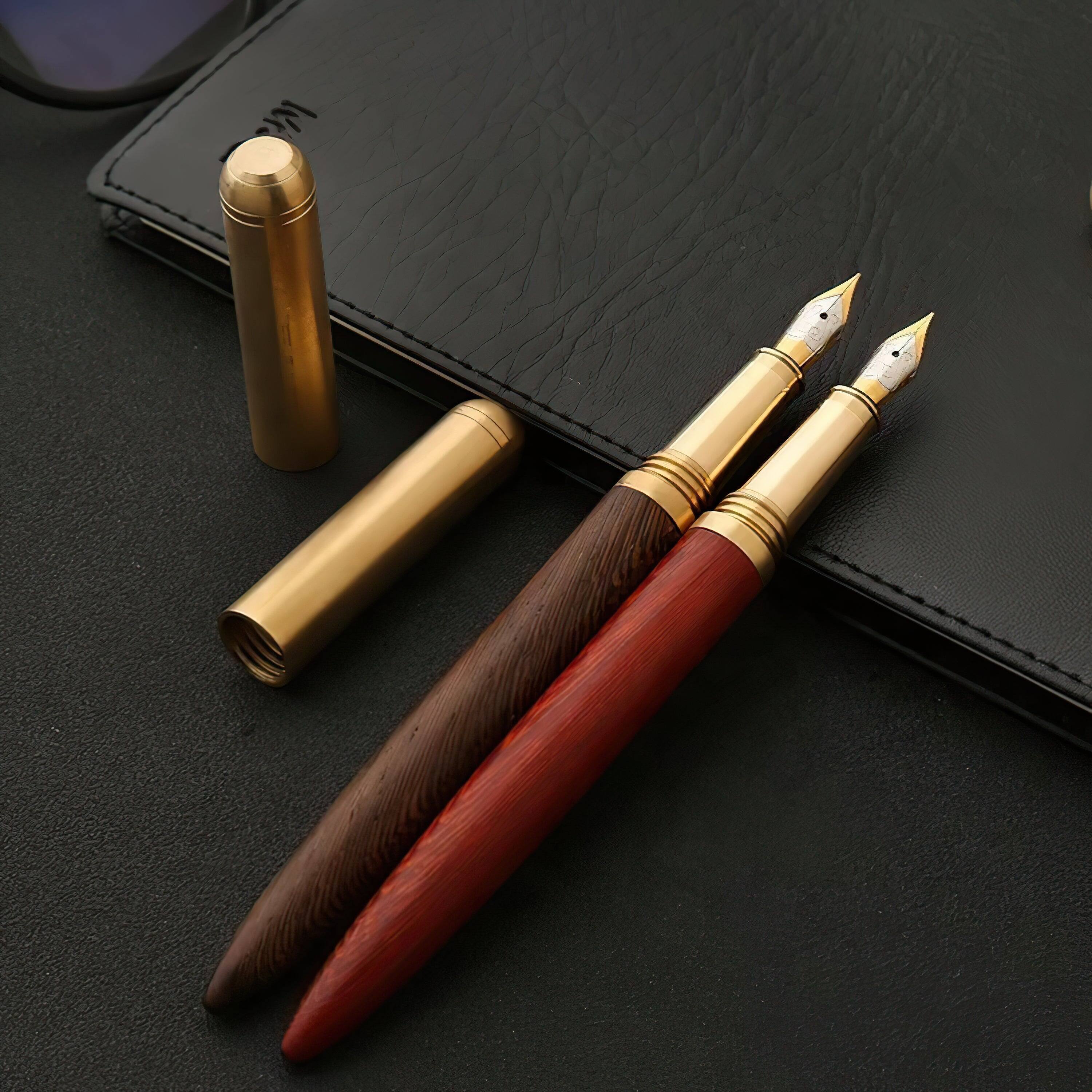 Alt View 5. Steel Horse Leather - The Hemmingway | Handmade Wood and Brass Fountain Pen - Black.