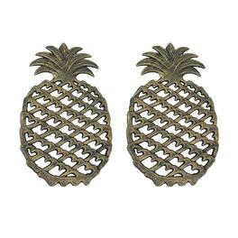 Zeckos - 2 Piece Antique Finish Tropical Pineapple Cast Iron Trivet Set - Bronze