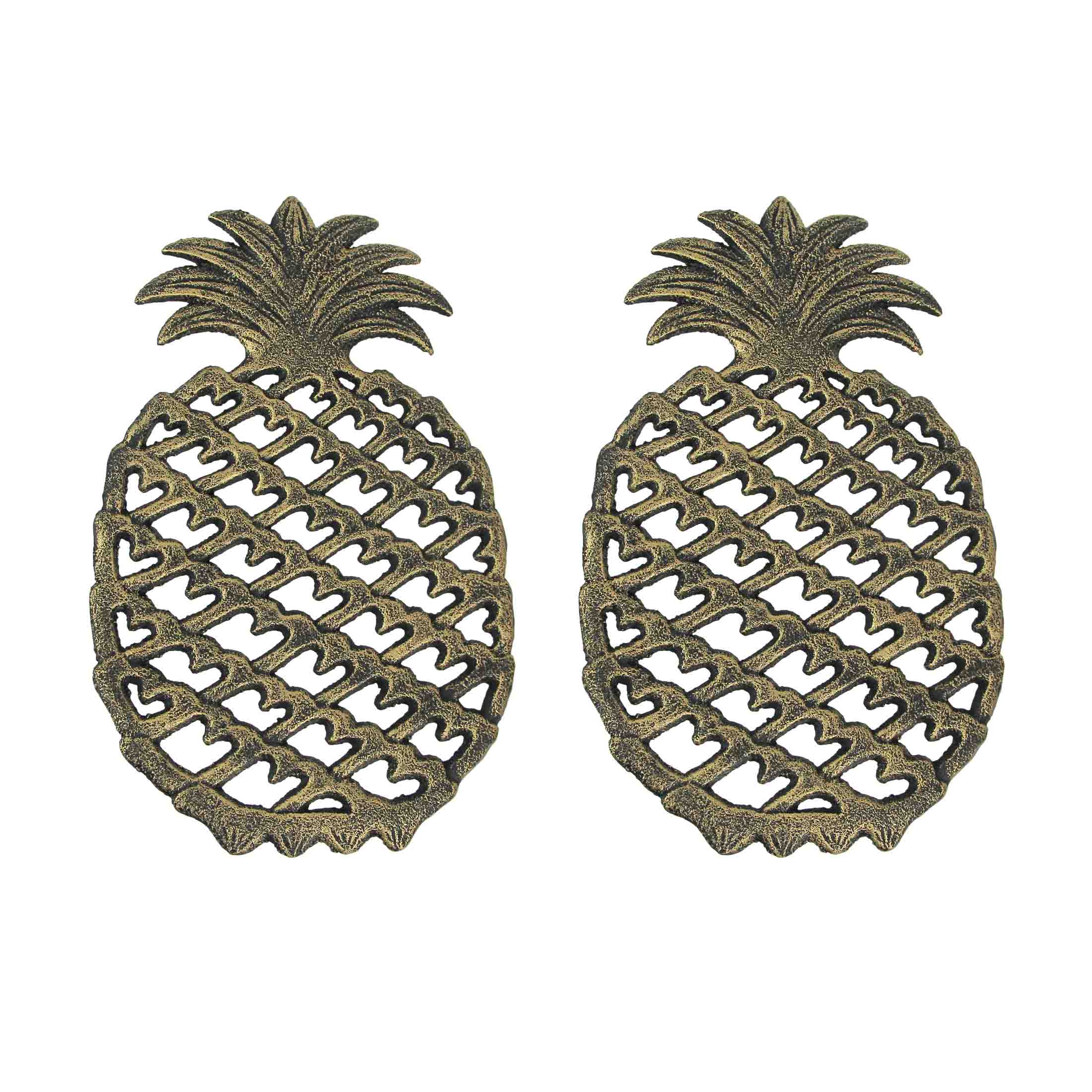 Front. Zeckos - 2 Piece Antique Bronze Finish Tropical Pineapple Cast Iron Trivet Set - Bronze.