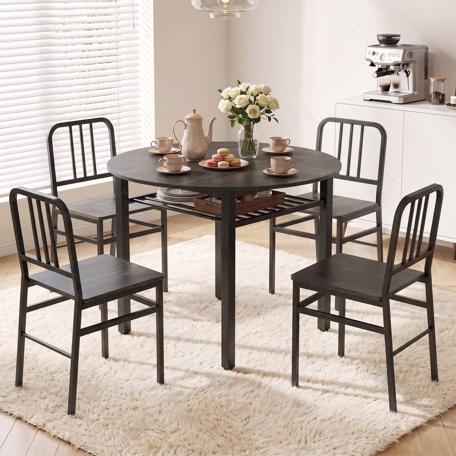 Alt View 3. Costway - Costway Dining Table for 2-4 People,40" Round Kitchen Table with Storage Shelf&Metal Frame - Gray + Black.