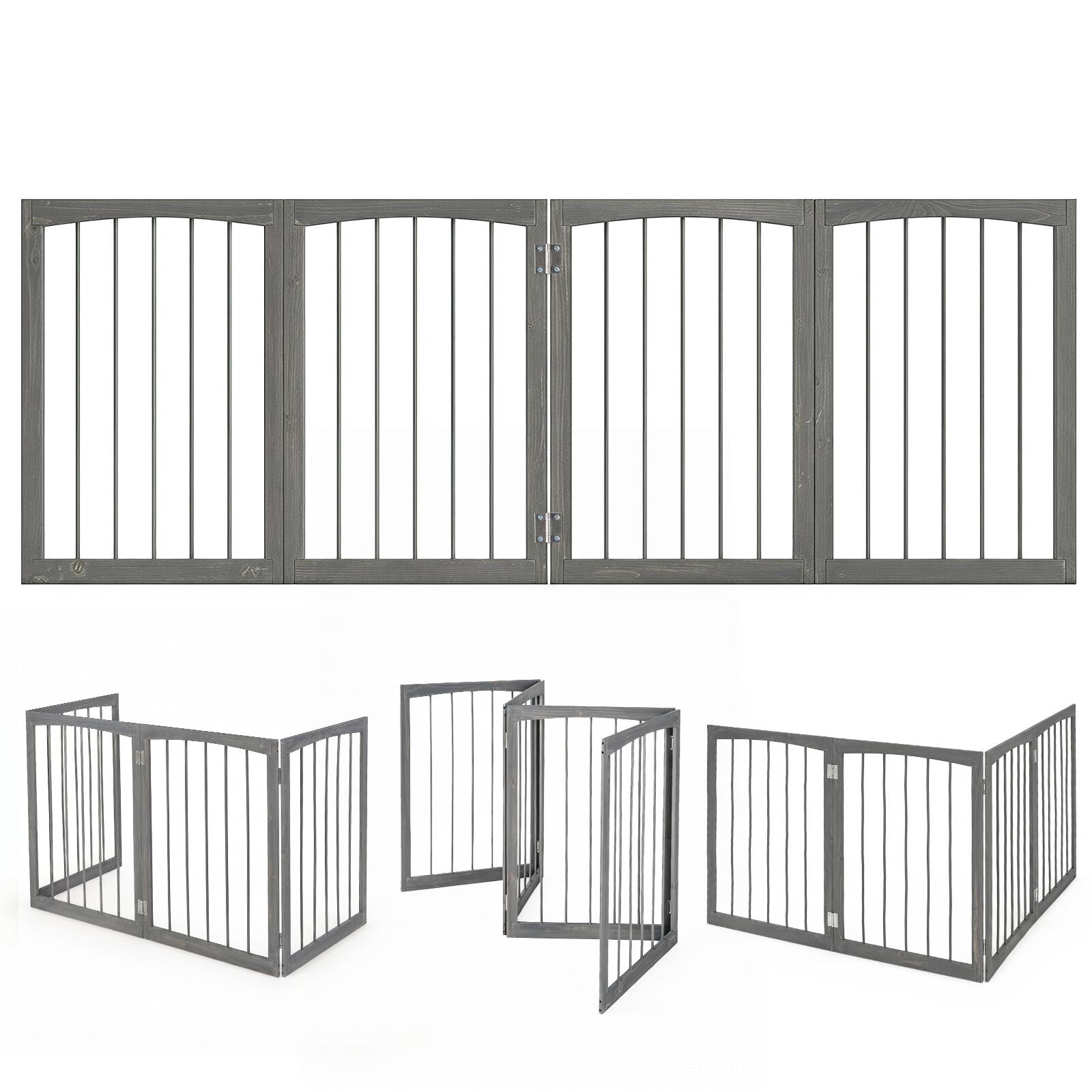 Alt View 9. Gymax - Gymax 83'' L x 30'' H Dog Gate 4-Panel Wooden Pet Fence for Indoor Stairs Doorway Gray - Gray.